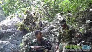 Army boys scout for hard meat outdoors